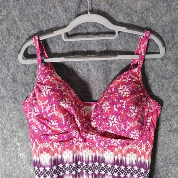 Lands End Swimsuit Women 14 Pink Purple Twist Front One Piece Built In Bra Lined - Picture 2 of 10